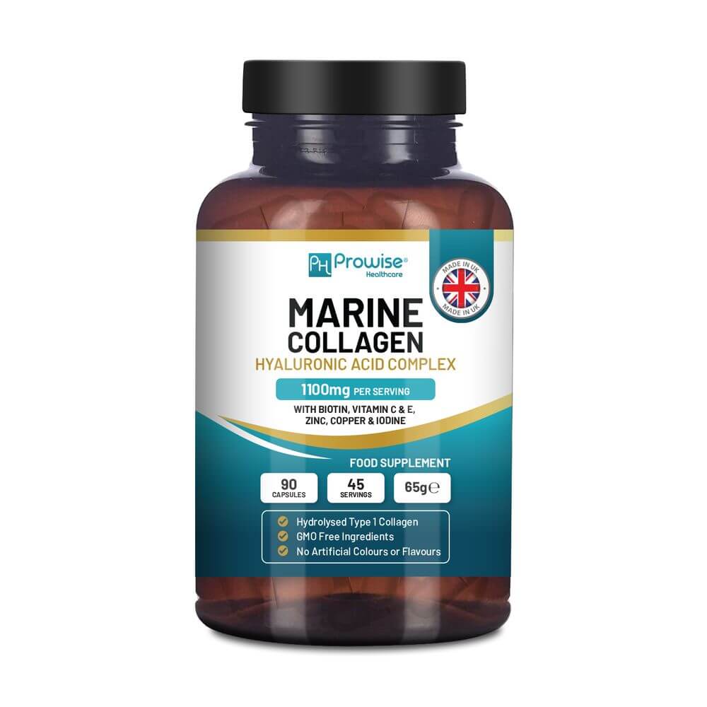 Marine Collagen with Hyaluronic Acid Complex 1100mg  90 Capsules I For Women and Men