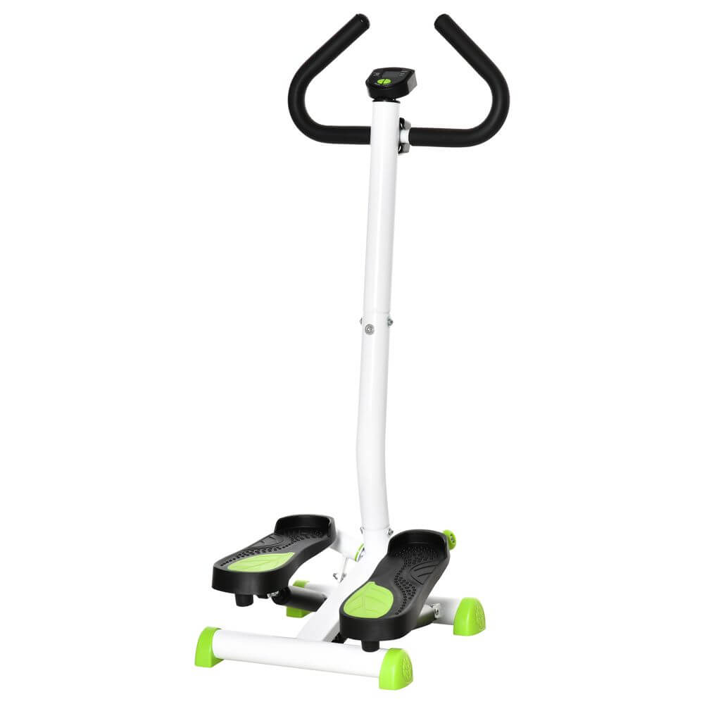 Adjustable Stepper Aerobic Ab Exercise Machine LCD Screen Handle, White
